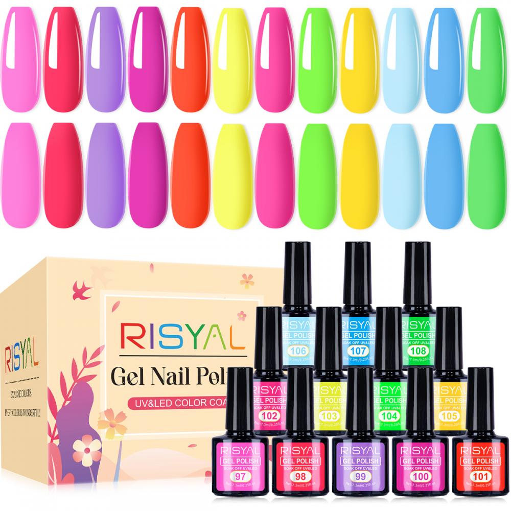 RISYAL 12 Color Gel Nail Polish Set ( 7.3ml/Fluorescent Color Series) 