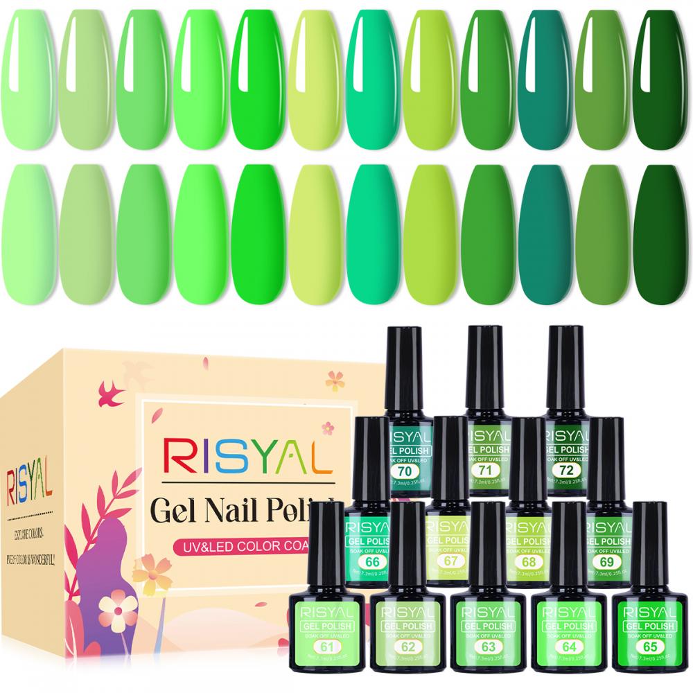 RISYAL 12 Color Gel Nail Polish Set ( 7.3ml/Green series) 