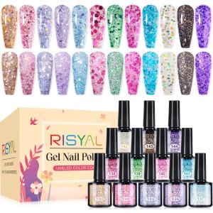 RISYAL 12 Color Gel Nail Polish Set ( 7.3ml/Sequin series)